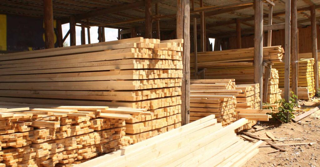 Wooden boards in a warehouse of building materials